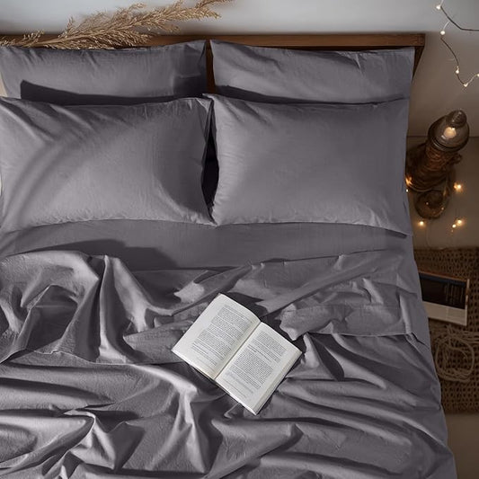LBRO2M 100% Linen Sheet Set California King Size, Bed Sheets 6 Piece Sets,Solid Color Natural Flax Bed Sheets Soft Breathable Bedding,16" Deep Pocket,All Season (Cal King, Dark Grey)