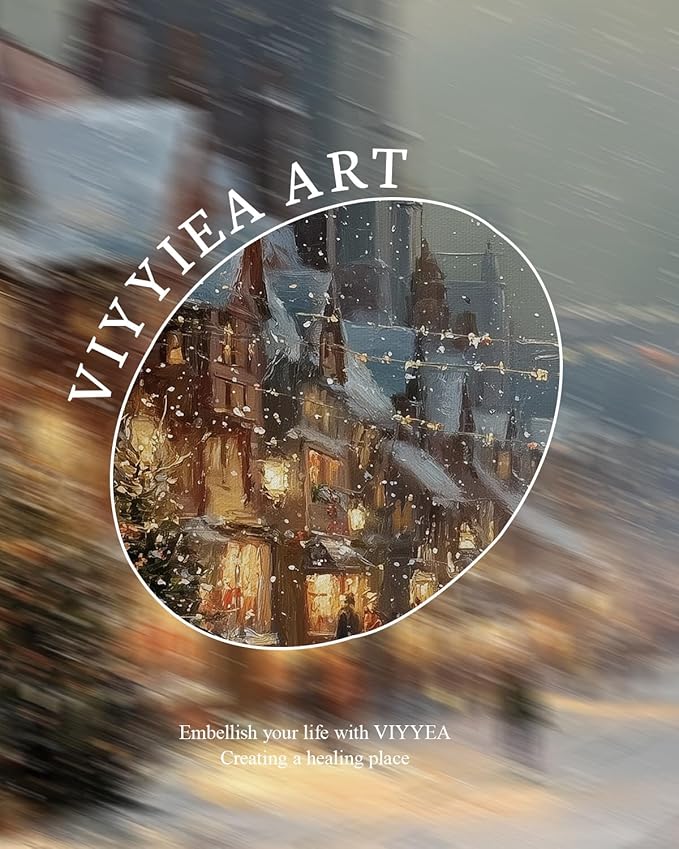 VIYYIEA Vintage Gold Framed Wall Art for Living Room, Christmas Canvas Prints Home Decor, Oil Painting Picture, Bedroom Wall Decor Gifts for Friends or Family -【A Cold Snowy Night】-(16L x 12W)