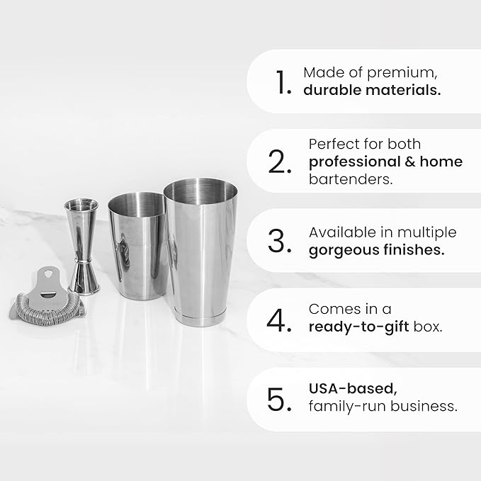 A Bar Above 4-Piece Cocktail Shaker Set for Professional & Home Bar – Premium Bar Kit Gifts Includes Strainer, Japanese Jigger & Boston Shaker Set