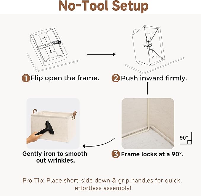 StorageWorks Storage Bins, Shelves Baskets for Organizing, 45L Extra Large Fabric Closet Organizers with Handles, Metal Frame, Beige（Cotton-linen）, 2-Pack