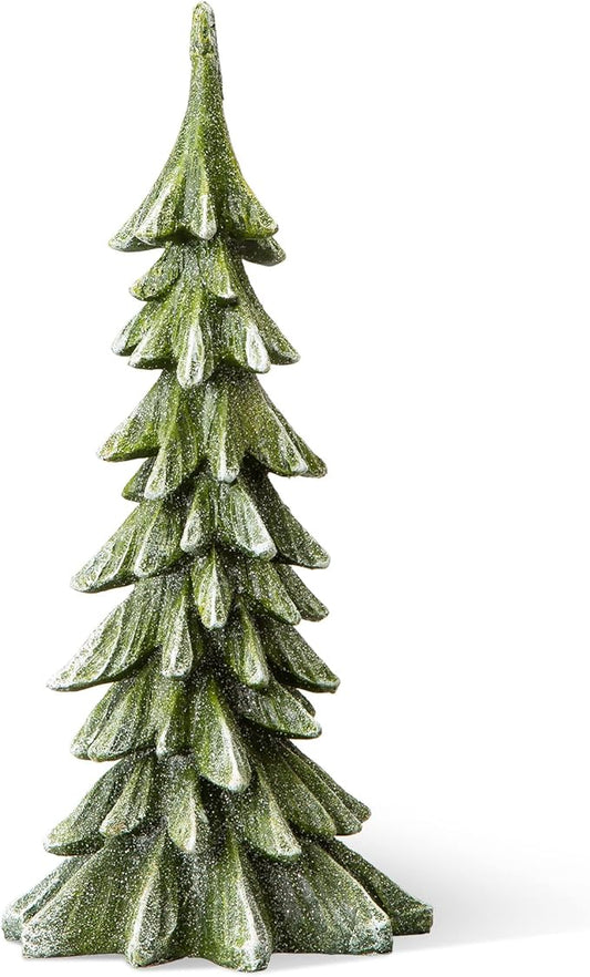 glitzhome Hand-Painted Resin Christmas Tree Tabletop Xmas Holiday Centerpiece Decoration, 14.75" H, Green