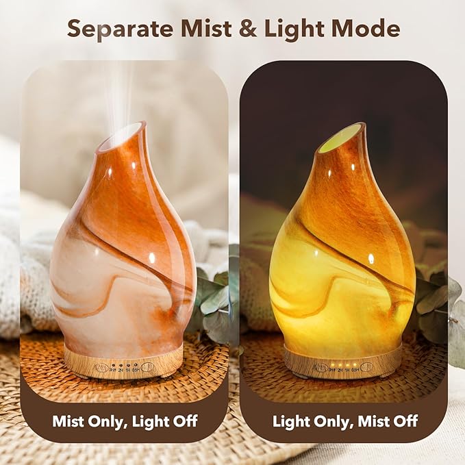 Essential Oil Diffuser, 120 ml Glass Aromatherapy Diffuser with 7 Color Lights, Auto Shut-Off and 4 Timer Settings, Ultrasonic Cool Mist Diffuser for Home Room Office (Dessert)