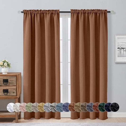 Aiyufeng Sun Baked Blackout Curtains for Bedroom 72 Inch Length 2 Panels, Privacy Thermal Insulated Rod Pocket Door Window Curtains for Front Door, W40 x L72 Inch, Sun Baked