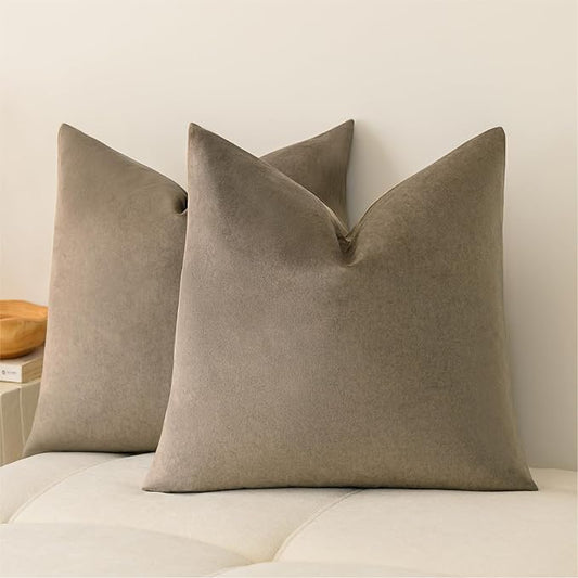a moment Pack of 2 Dark Brown Stain-Resistant Throw Pillow Covers Pet-Friendly Pillowcases Cushion Covers for Sofa Couch Bed Outdoor Waterproof 18x18 Inch