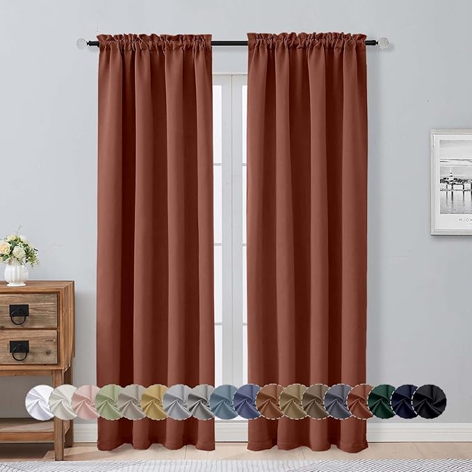 Aiyufeng Terracotta Blackout Curtains for Bedroom 84 Inch Length 2 Panels Set, Solid Thermal Insulated Privacy Living Room Window Treatment Curtains Blackout Drapes, W40 x L84 Inch, Terracotta