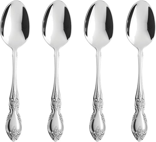 Oneida Louisiana 4-Piece Fine Teaspoons Set, 18/8 Stainless Steel Teaspoon Set, Service For 4, Dishwasher Safe, Small Spoons, Silverware, Mirror Finish, Utensils, Flatware, Tableware (Silver, 4 Piece)