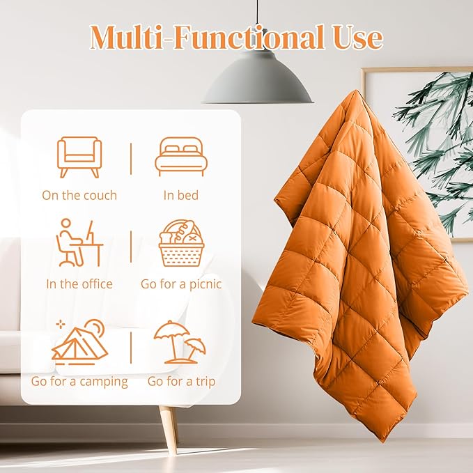 Peace nest Down Throw Blankets for Couch 50x70” Down Blanket for Indoor and Outdoor use Small Soft Lightweight Throw Blanket Orange