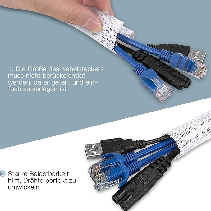 AGPTEK Cable Sleeve Cover, 20ft - 4/5 inch Desk Cord Organizer Cable Hider, Home Office Wire Management Computer TV Wire Loom Tubing, Pet Proof Cord Protector, from Cat Dog Chewing, White