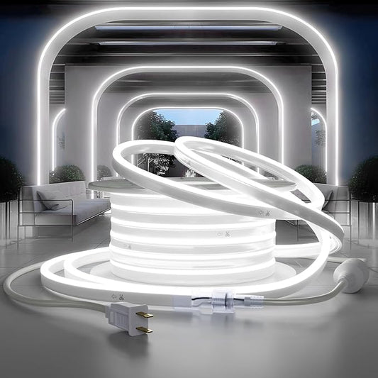 110V LED Rope Light, Dimmable 49ft LED Neon with Memory Function,Commercial Neon Strip Light Outdoor Waterproof,ETL Listed 5000K Cool White LED Rope Lights for Supermarket,Building, Party