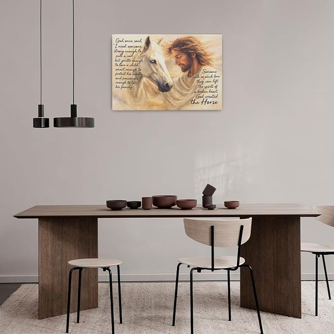 Horse Wall Art Christian Jesus Canvas Wall Decor Scripture Pictures Christ Paintings Prints Religious Bible verse Artwork Framed Decorations For Church Prayer Room Bathroom Bedroom Living Room Gifts 24" x 16"
