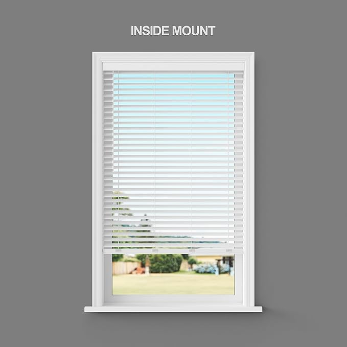 2 Inch Cordless Room Darkening Faux Wood Blind - 53.75" W x 36" L - White, Over 1,000 Custom Sizes Starting at 18.97, Inside or Outside Mount, Venetian Shades for Interior Windows by Lumino