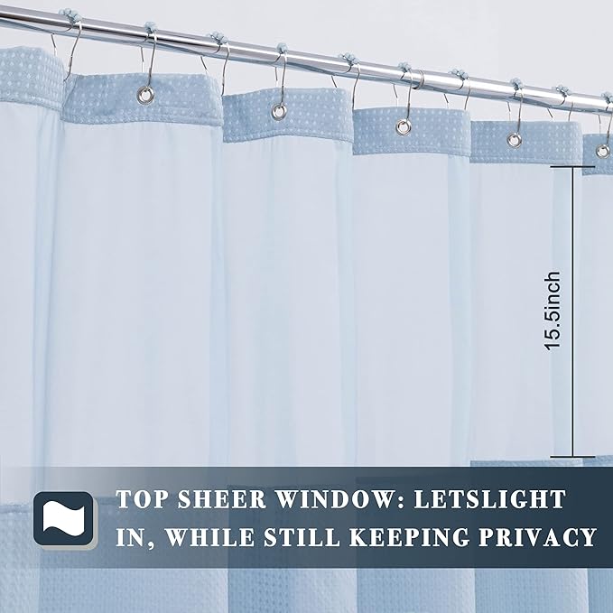 N&Y HOME Extra Long Waffle Weave Shower Curtain with Snap-in Fabric Liner & Hooks Set - 71" x 84", Hotel Style & Mesh Top Window, Machine Washable to Easy Clean - 71x84 Inches, Blue