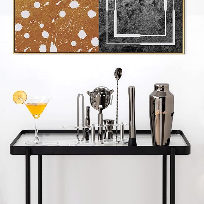 Cocktail Shaker Set with Arcylic Stand, Mixology Bartender Kit for Drink Mixing | Mixology Set with 7 Bar Set Tools Cocktail Kit (Black)