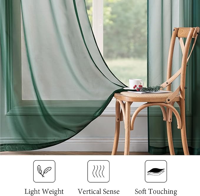MIULEE 2 Panels Christmas Solid Color Sheer Window Curtains Elegant Window Voile Panels/Drapes/Treatment for Bedroom Living Room (54X72 Inches Hunter Green)