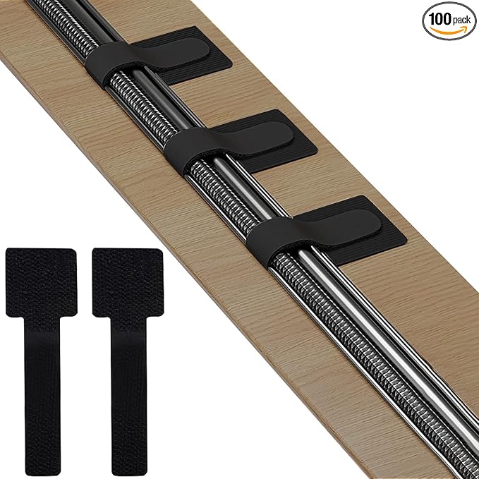 100pcs Hook and Loop Cable Ties, Sticky-Back Cable Straps, Cable Clip,Cord Organizer, Wire Management,Household & Office Essentials (Black)