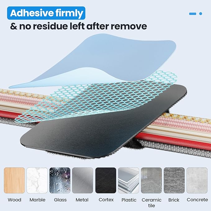 Cable Management Under Desk, 【Up to 15 Cord】【Enhanced Wire Holder】 Cord Organizer, Adjustable Hook and Loop Cable Ties, Reusable Cord Holder, Cable Hider Clips Under Table, 20 Pair