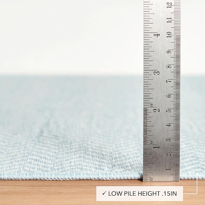 Dash and Albert Herringbone Machine Washable Area Rug - 3' x 5' Swedish Blue - Geometric Accent Rug - Anti-Slip Backing, Lightweight, Machine Washable, High Traffic Areas Kitchen, Mudroom, Entryway