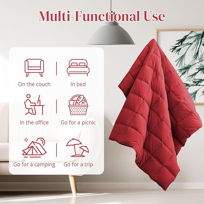 Peace nest Down Throw Blankets for Couch 50x70 Down Blanket for Indoor and Outdoor Throw Blanket use Soft Lightweight Throw Blanket Crimson