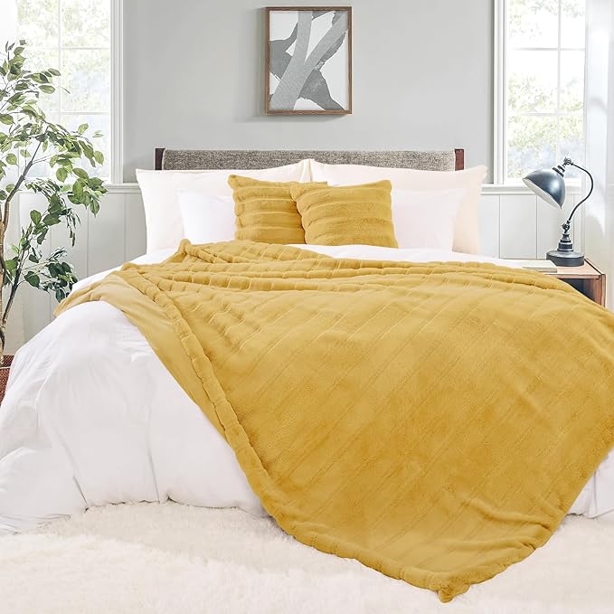 NEXHOME PRO Faux Fur Throw Blanket, Cozy Fluffy Soft Blanket or Couch Sofa Bed Living Room Decorative, Reversible Puffy Thick Warm Blanket for Winter 50"X60" Orange