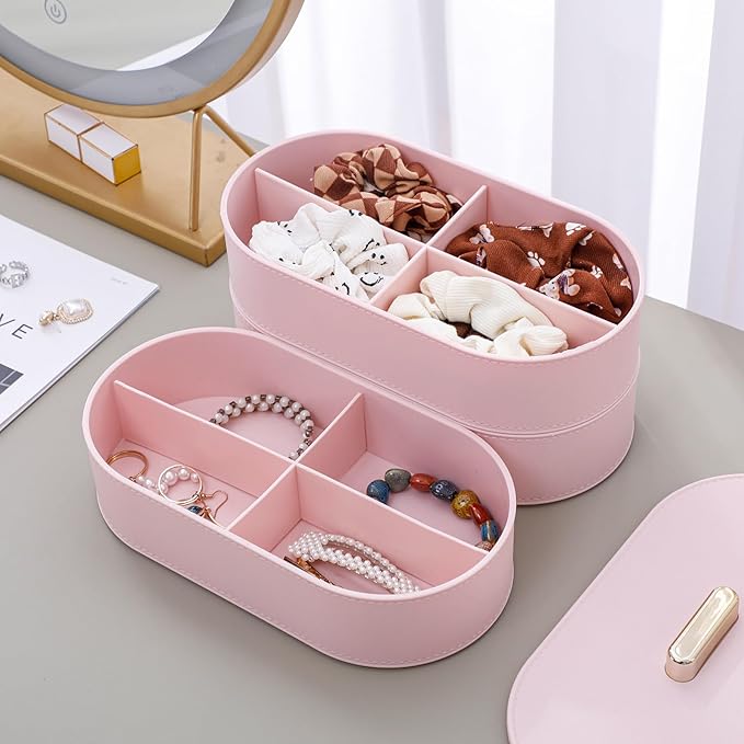 Yesesion Large Cable Storage Organizer with Lid, Plastic Cord Box with 20pcs Wire Ties, Desk Drawer Tray for Phone Chargers, Power Cords, Electronics Accessories, Jewelry, Art Craft (Pink)