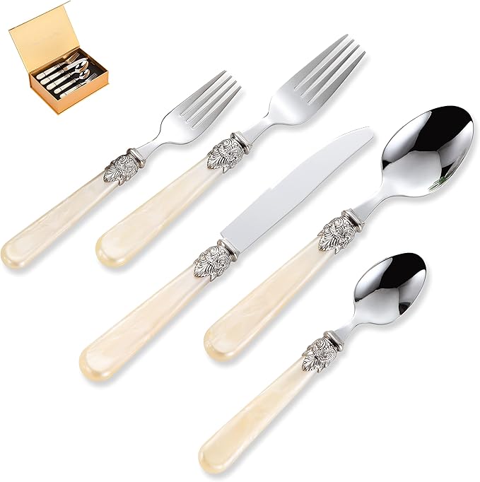 REVERIE Collection 18/10 Stainless Steel Vintage Flatware set,Sliverware set,Dishwasher safe (30, Champagne)