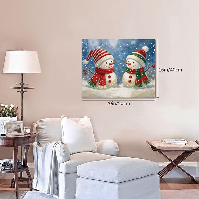 Christmas Snowman Wall Art Winter Holidays Canvas Wall Decor Pictures Paintings Prints Artwork Framed Decorations For Bathroom Bedroom Living Room Office Gifts 20" x 16"