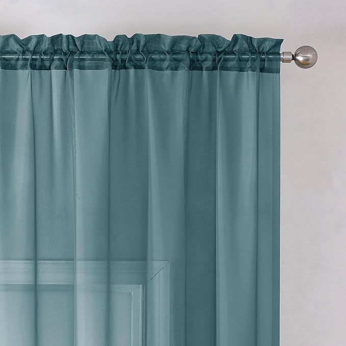 Aiyufeng Dusty Blue Sheer Curtains 36 inches Long, Short Kitchen Window Treatment Solid Sheers Cafe Curtains Bathroom Voile Half Window Curtains 2 Panels, Rod Pocket, 40" Wx36 L