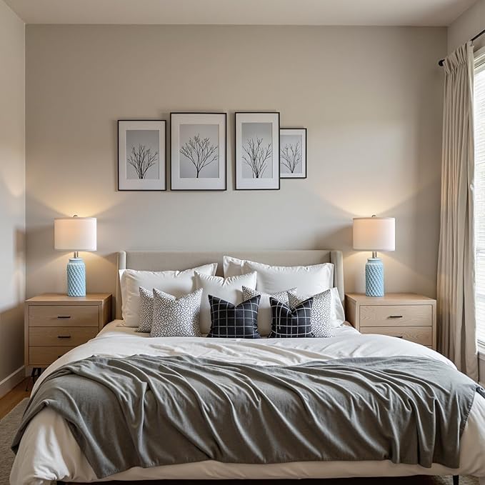 20.5" Light Blue Modern Ceramic Bedside Lamp Set of 2 for Bedroom Decor Farmhouse Table Lamp for Living Room Office Dorm