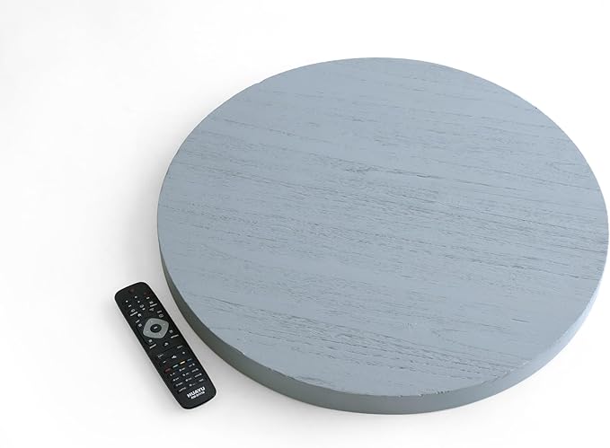 Round Ottoman Table Tray Round-24 - Rustic Wooden Serving Tray for Farmhouse Decorative Oversized Coffee Table Trays Living Room Kitchen Counter Breakfast Grey