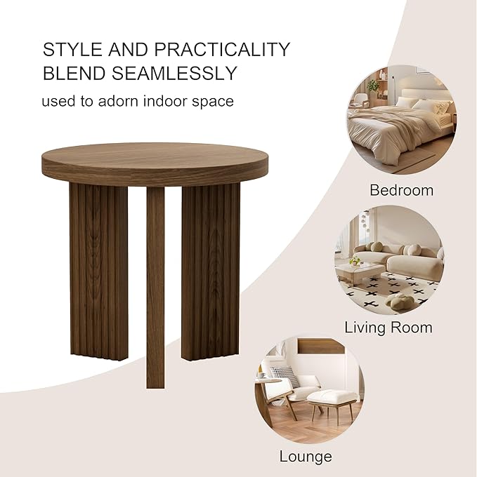 Small Round Side Table, 17.52" Coffee Table with Smooth Thick Mesa, Circle End Table with X Shaped Stable Legs, Accent Tea Table for Living Room, Office, Brown