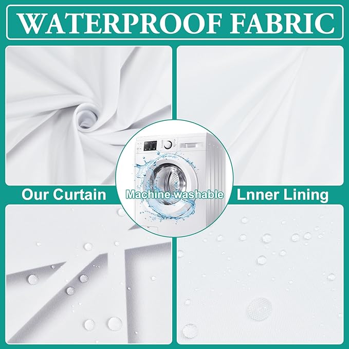 No Hook Grey Shadow Striped Long Shower Curtain with Snap in Fabric Liner Set - Hotel Shower Curtain and Liner Set with See Through Mesh Top Window,Machine Washable, 71x86 INCH