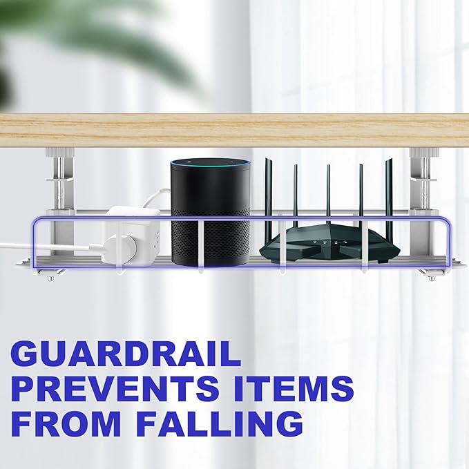 Under Desk Cable Management Tray, 15.7'' White No Drill Steel Desk Cable Organizers, Wire Management Tray Cable Management Rack, Desk Cable Tray with Wire Organizer White(2 pack)