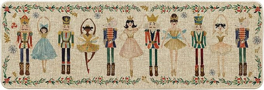 Artoid Mode Watercolor Nutcrackers Merry Christmas Welcome Decorative Doormat, Seasonal Winter Low-Profile Rug Runner Mat for Indoor Outdoor 24x72 Inch