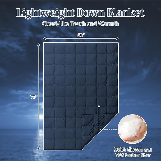 Peace nest Down Throw Blankets for Couch 50x70 Down Blanket for Indoor and Outdoor Throw Blanket use Soft Lightweight Throw Blanket Navy