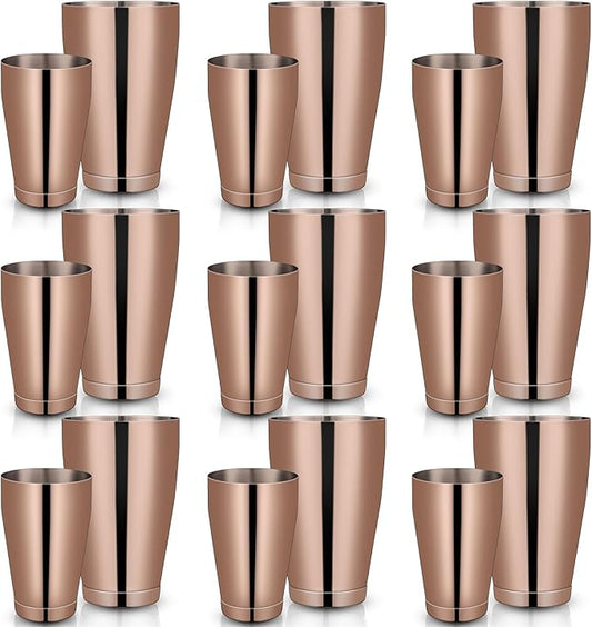 Lallisa 10 Pieces Cocktail Shakers Professional Bar Boston Shaker Set Stainless Steel Martini Shaker Drink Mixer Basic Tools Weighted Shake Metal Can for Bartenders, 18 Oz, 28 oz(Copper)