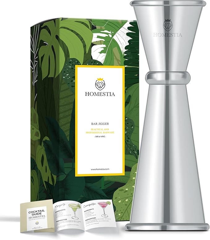 Homestia Premium Japanese Cocktail Jigger - 2 OZ 1 OZ Double Bartending Jigger, Shot Measure Jiggers, 304 Stainless Steel with Measurements - Bar Jigger Bartender Tool Accessories - Silver