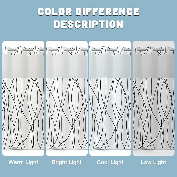 No Hook Black and White Striped Long Shower Curtain with Snap in Liner Set - Hotel Shower Curtain and Liner Set with See Through Mesh Top Window,Machine Washable, 71x86 INCH