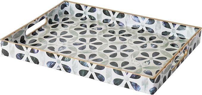 Boho Sturdy Acrylic Serving Tray with Handles, Rectangular for Coffee Table, Food, Breakfast - Kitchen Countertop, Ottoman - Plastic Decorative, 15.7" x 11.8"