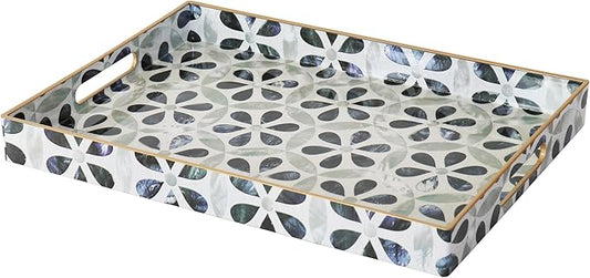 Boho Sturdy Acrylic Serving Tray with Handles, Rectangular for Coffee Table, Food, Breakfast - Kitchen Countertop, Ottoman - Plastic Decorative, 15.7" x 11.8"