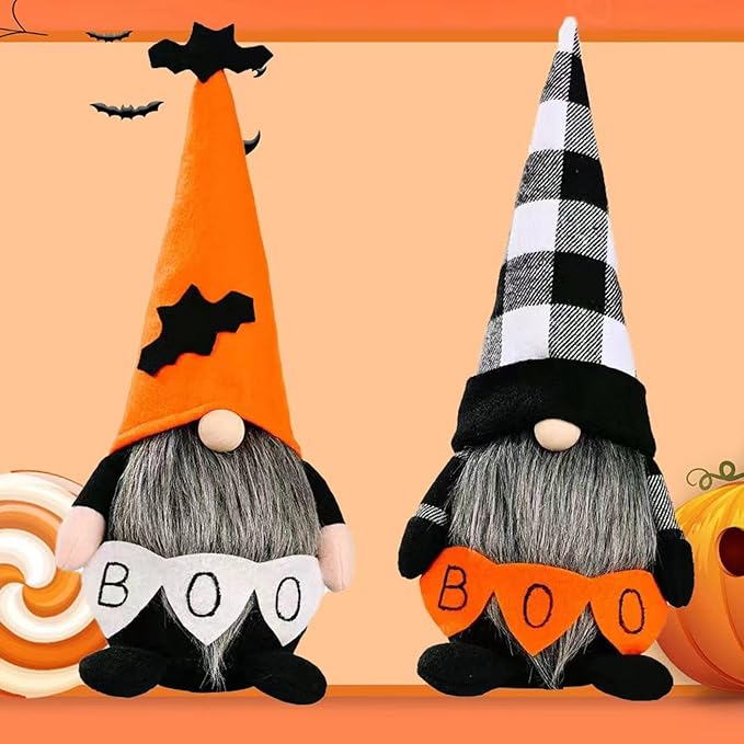 Halloween Gnomes Plush Decor,Witch Scandinavian Tomte Nisse Gnome Swedish Table Decorations Handmade Gnome Decoraion for Home,Orange