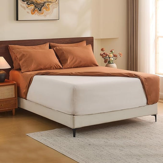 MEISHANG 100% French Pure Linen Sheets California King - Bed Sheets 4 Piece Sets, Soft Durable Flax Linen, Anti-Tear Breathable Oeko-Tex Certified with 16" Deep Pocket (Brown)