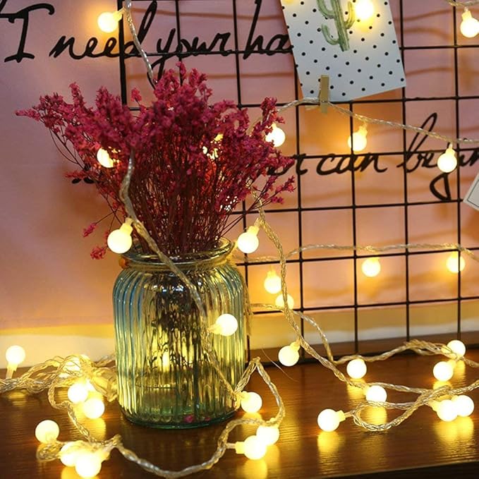 Globe String Lights Indoor, 49 Feet 100 LED Fairy Lights for Bedroom Plug in, 8 Modes Warm White Christmas String Lights for Indoor Outdoor Patio Party Garden Wedding Christmas Tree Decor