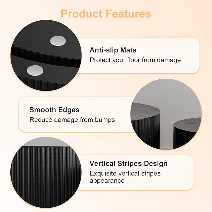 Modern Round Wooden Nesting Coffee Table Set of 2 Circle Tables with Non-Slip Feet, Accent Side End Table, Saving Space Design and No Need Assembly (ELARGE)