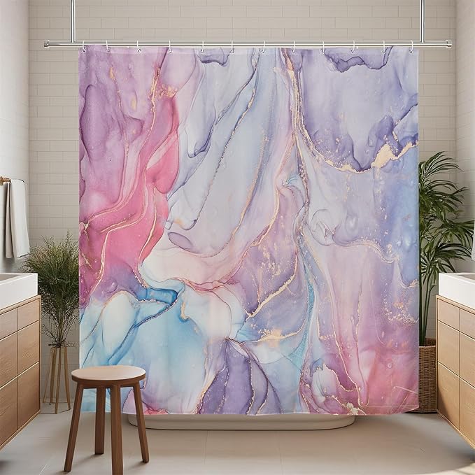 Renaiss Purples Pink Marble Shower Curtain Abstract Modern Pastel Watercolor Ink Art Luxury Hotel Bathroom Decorative Shower Curtain Waterproof Fabric Shower Curtains for Bathroom 60" W x 72" L