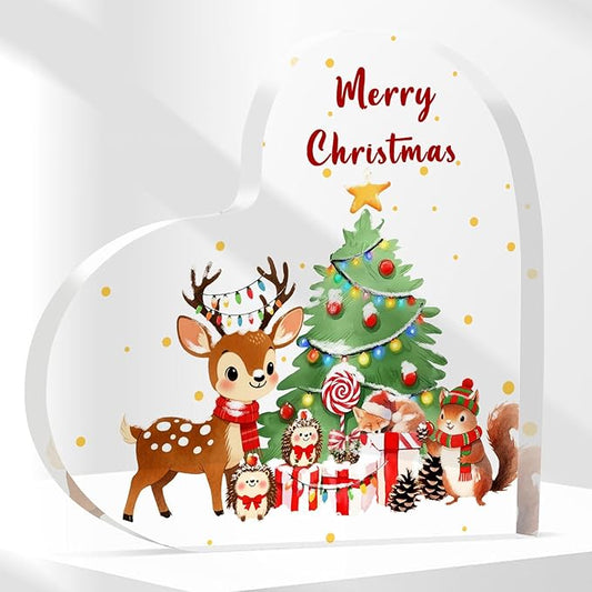 Christmas Home Decorations 3.9 Inch Christmas Plaque Acrylic Xmas Elk Decor Plaques for Family Friends Table Decor