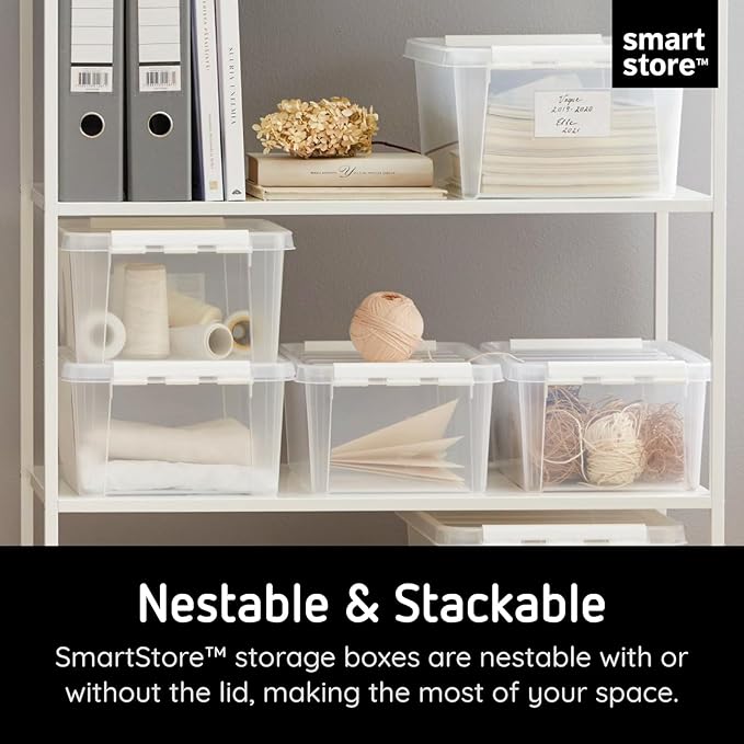 SmartStore Classic 10 Clear Plastic Storage Boxes, 8L/8.5QT BPA-Free Stackable and Nestable Container with Secure Lid, Swedish Made Plastic Bins for Organization, L13.39 x W9.84 x H6.3-10 Pack