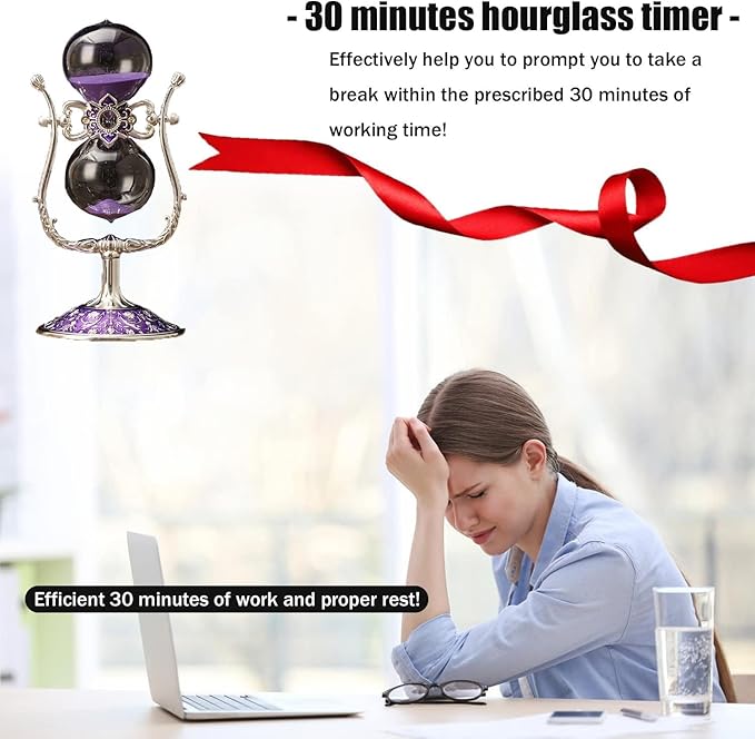 Sanduhr 30 Minuten,Hour Glass,360° flip Metal Vintage Hourglass,Hourglass Decor,for Home Decoration Office Desk Wedding Party Decor Kitchen Timer (Purple Sand)