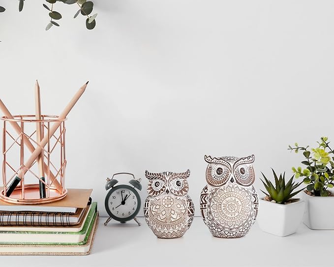 Adorable Owl Figurine for Shelf or Tray - Cute Chubby Owl Figurine Boho Decor for Shelf Desktop Cabinet Fireplace Mantel Bathroom Decor Accents