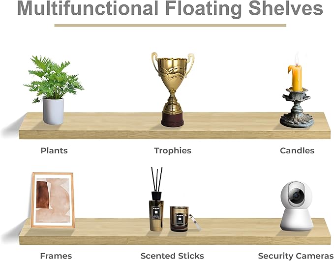 Sorbus Floating Shelves for Wall - 55 Inch Extra-Long Bathroom Shelves, Wall Decor for Bedroom, Kitchen, Living Room, Book Storage - Mounted Floating Shelf with Hidden Brackets (Maple Wood, 2 Pack)