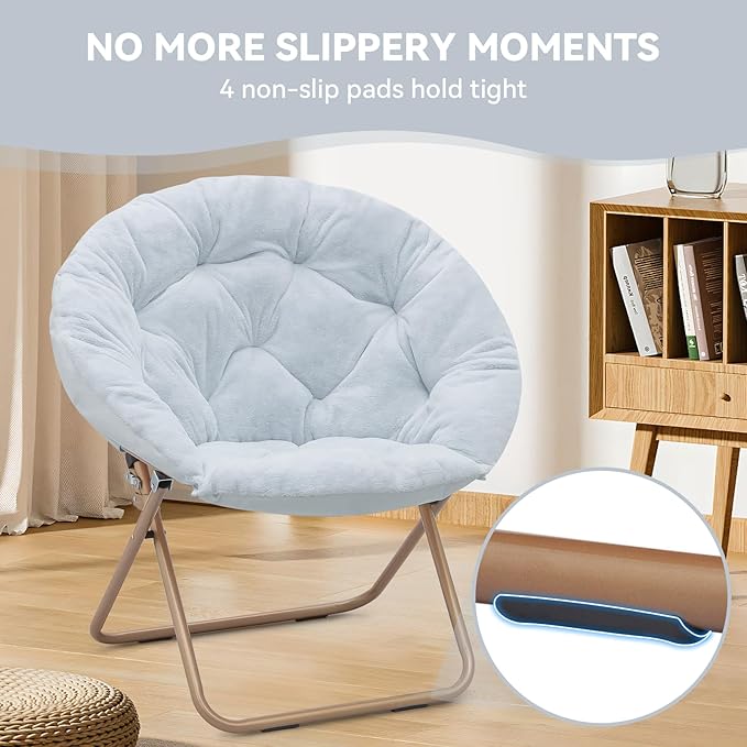 Magshion Saucer Chair for Adults, Comfy Living Room Lounge Chair for Bedroom Corner, Dorm, Apartment, Faux Fur Fluffy Circle Accent Seat with Thick Padded & Folding Metal Frame (Blue, Set of 2)